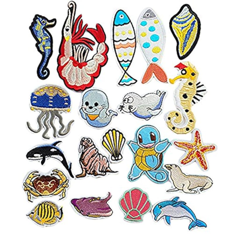 Dandan DIY Kid Embroidered Patch Sew On/Iron On Patch Applique Clothes Dress Plant Hat Jeans Sewing Flowers Applique DIY Accessory (Subsea World)